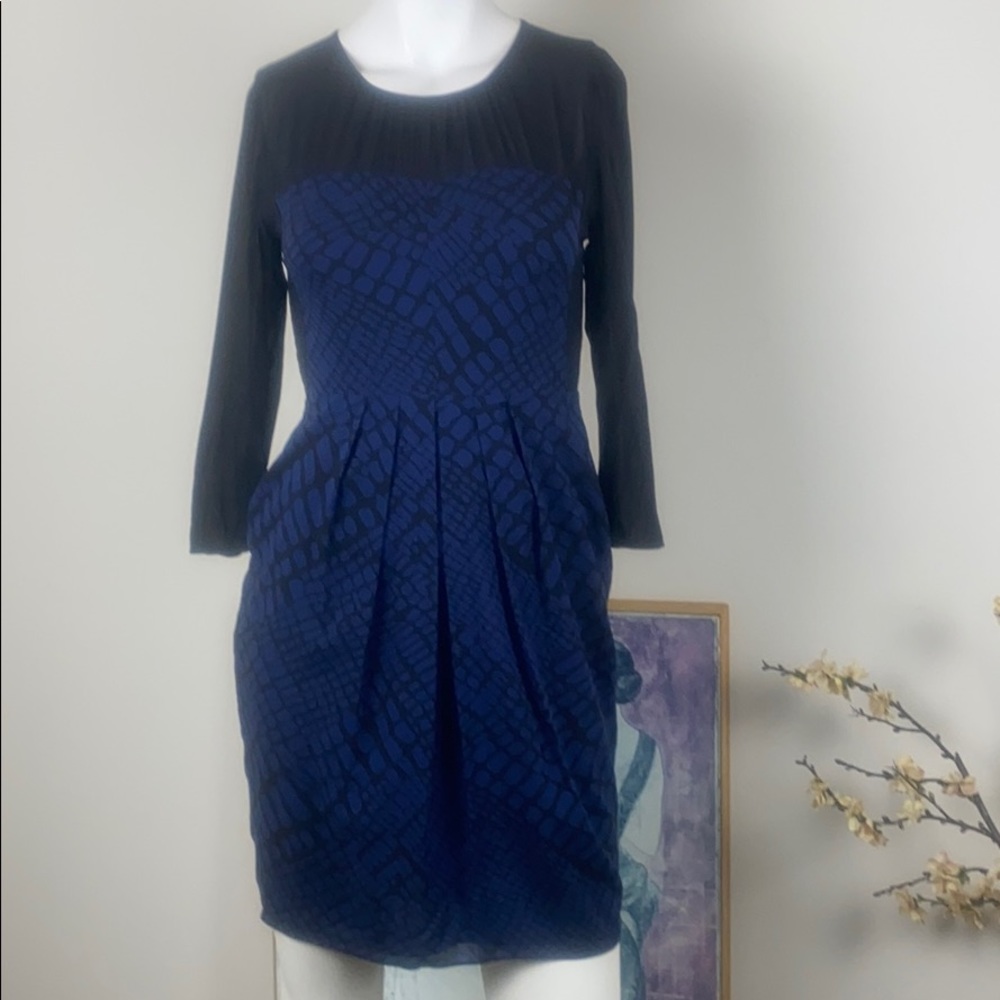 Whistles Silk Blue and Black Dress